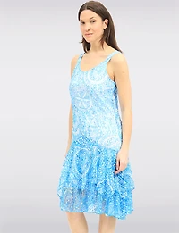 Elegant Printed Sleeveless Lined 2-Tiered Lace Dress by Tango Mango