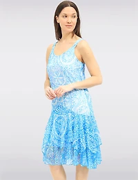 Elegant Printed Sleeveless Lined 2-Tiered Lace Dress by Tango Mango