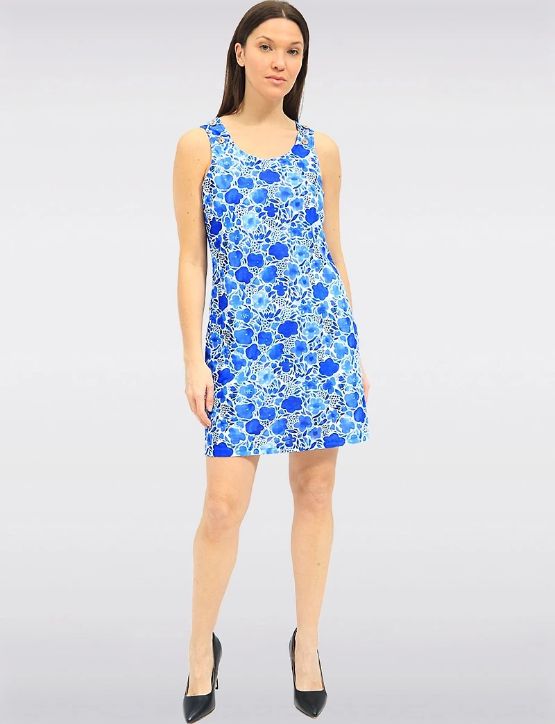 Sleeveless Floral Print Knee-Length Dress with Button Details by Tango Mango