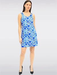 Sleeveless Floral Print Knee-Length Dress with Button Details by Tango Mango