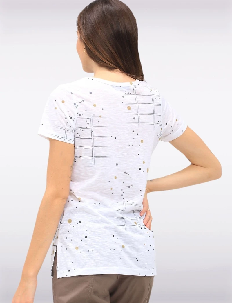 Lightweight Short Sleeves Top with Whimsical Prints & Side Slits by Tango Mango