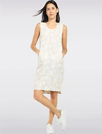Long Printed Balloon Fit Tank Dress with Front Pockets & Asymmetric Hi-Low Hem