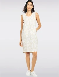Long Printed Balloon Fit Tank Dress with Front Pockets & Asymmetric Hi-Low Hem