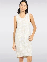 Long Printed Balloon Fit Tank Dress with Front Pockets & Asymmetric Hi-Low Hem