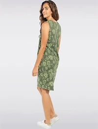 Long Printed Balloon Fit Tank Dress with Front Pockets & Asymmetric Hi-Low Hem