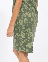 Long Printed Balloon Fit Tank Dress with Front Pockets & Asymmetric Hi-Low Hem