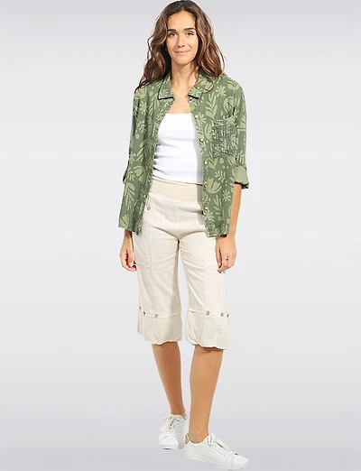 Julia Paradis Long Sleeve Roll-Up Button Cuf Shirt Jacket - Rounded Hi-Low Hem
