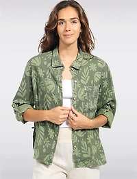 Julia Paradis Long Sleeve Roll-Up Button Cuf Shirt Jacket - Rounded Hi-Low Hem