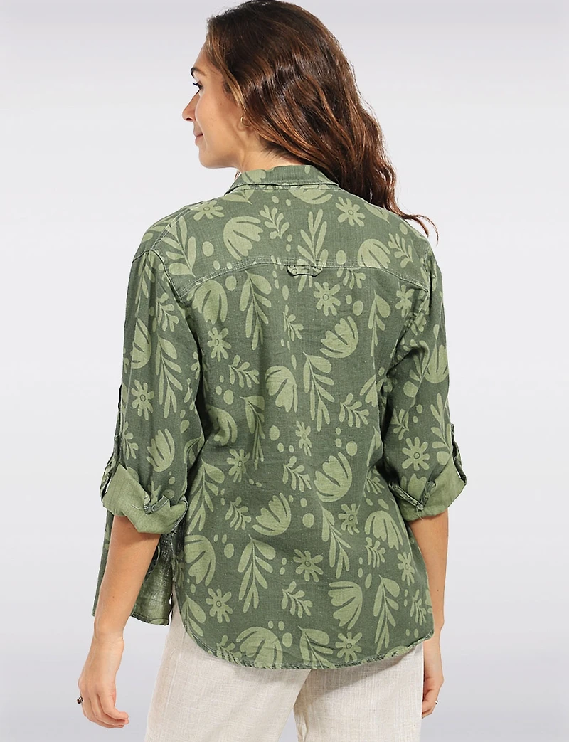Julia Paradis Long Sleeve Roll-Up Button Cuf Shirt Jacket - Rounded Hi-Low Hem