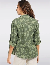 Julia Paradis Long Sleeve Roll-Up Button Cuf Shirt Jacket - Rounded Hi-Low Hem