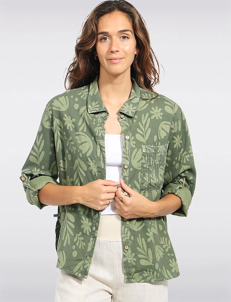 Julia Paradis Long Sleeve Roll-Up Button Cuf Shirt Jacket - Rounded Hi-Low Hem