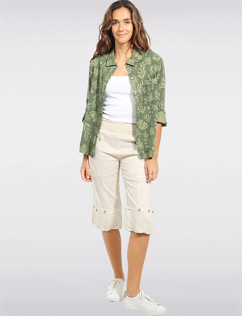 Julia Paradis Long Sleeve Roll-Up Button Cuf Shirt Jacket - Rounded Hi-Low Hem