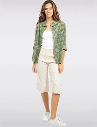 Julia Paradis Long Sleeve Roll-Up Button Cuf Shirt Jacket - Rounded Hi-Low Hem