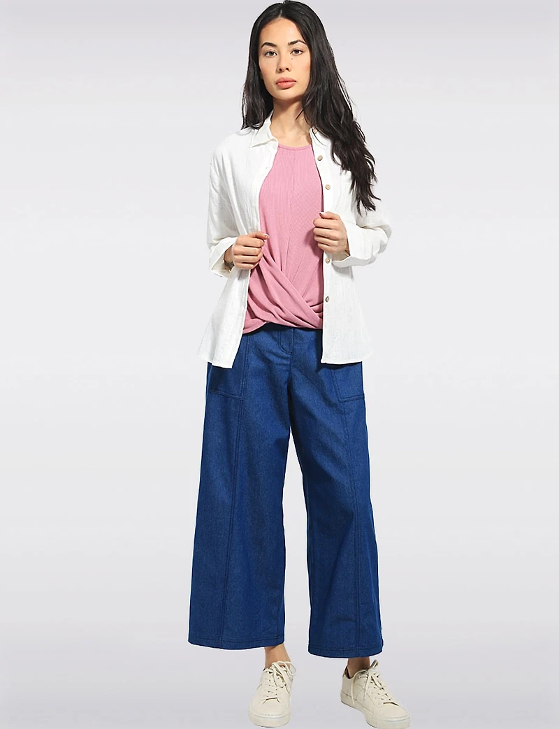 Tailored Linen Blend Hi-Low Long-Sleeve Button-Down Airy Shirt by Julia Paradis