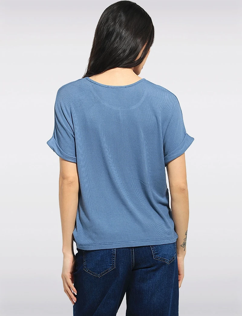 Lightweight Front-Twist Short-Sleeve Scoop Neck Stretch Top by Julia Paradis