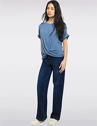 Lightweight Front-Twist Short-Sleeve Scoop Neck Stretch Top by Julia Paradis