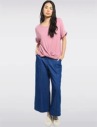 Lightweight Front-Twist Short-Sleeve Scoop Neck Stretch Top by Julia Paradis