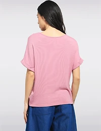 Lightweight Front-Twist Short-Sleeve Scoop Neck Stretch Top by Julia Paradis