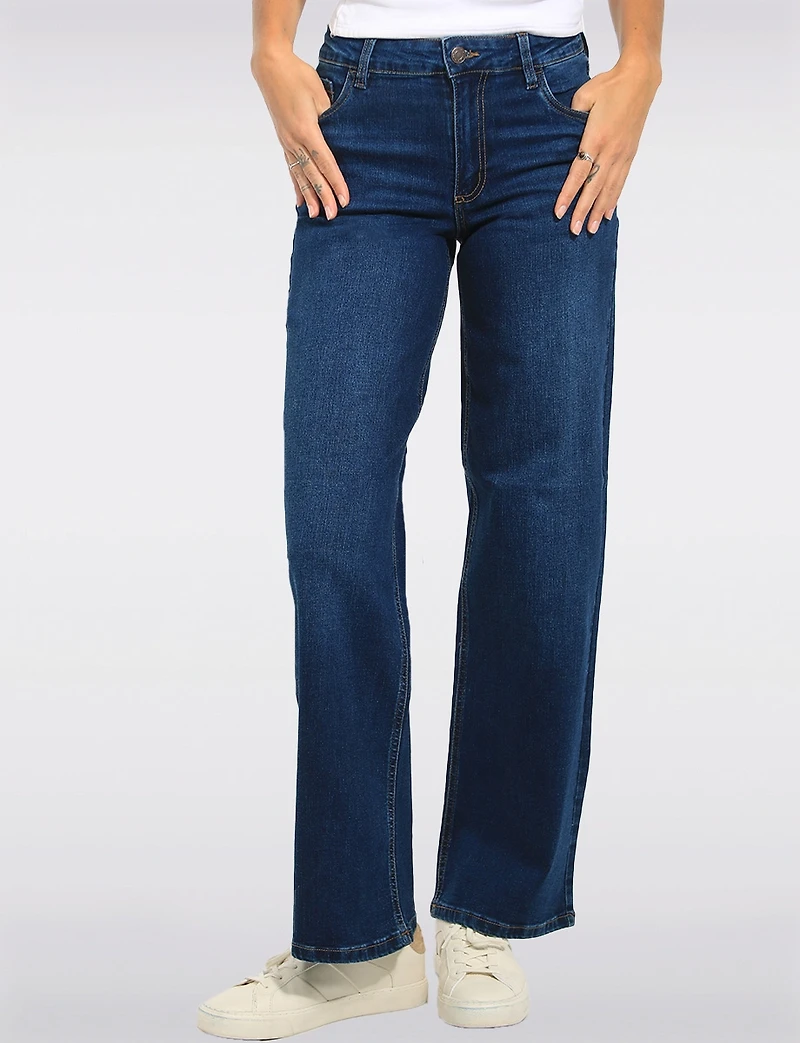 Classic High-Rise Wide-Leg Dark Wash Stretch Jeans by Suko