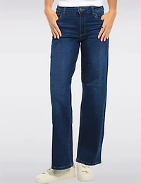Classic High-Rise Wide-Leg Dark Wash Stretch Jeans by Suko