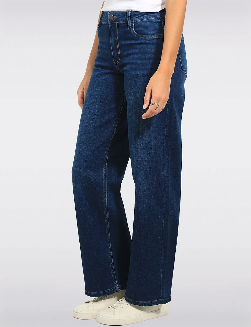 Classic High-Rise Wide-Leg Dark Wash Stretch Jeans by Suko