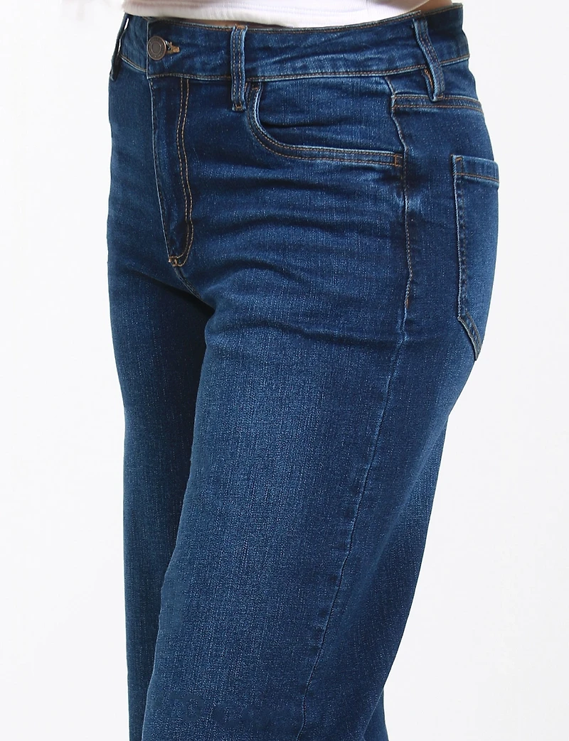 Classic High-Rise Wide-Leg Dark Wash Stretch Jeans by Suko