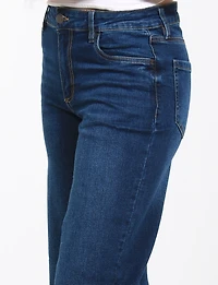 Classic High-Rise Wide-Leg Dark Wash Stretch Jeans by Suko