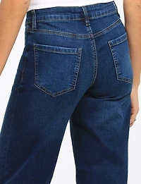 Classic High-Rise Wide-Leg Dark Wash Stretch Jeans by Suko
