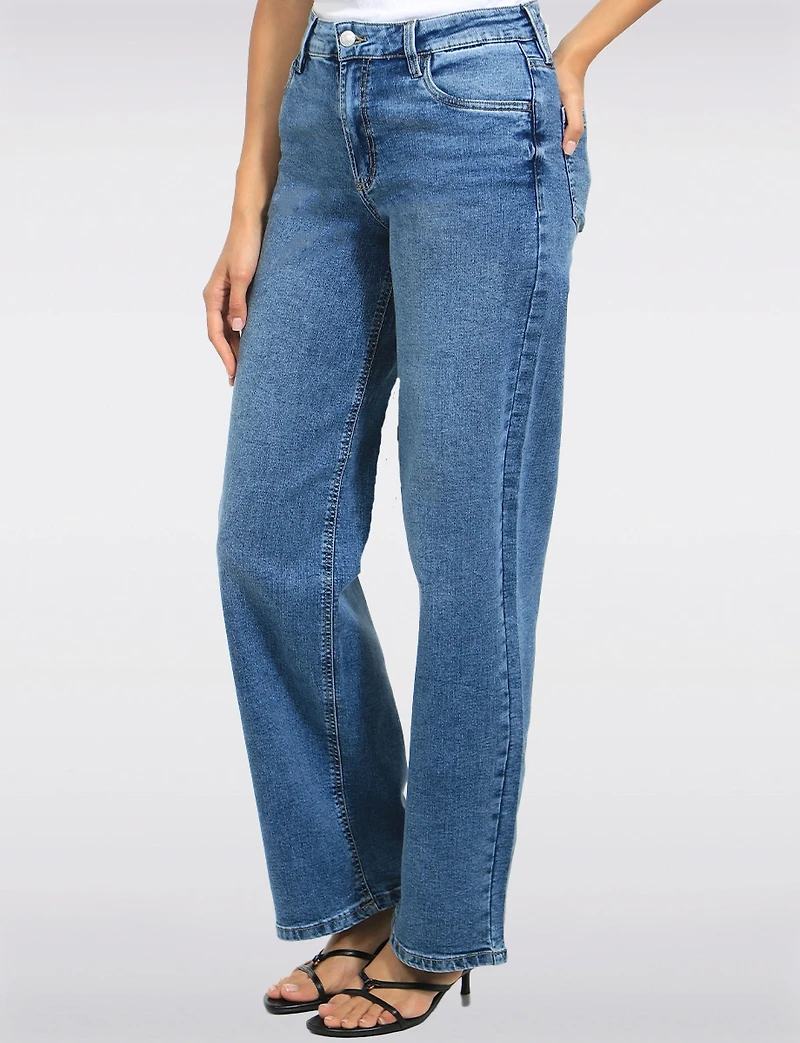 Classic High-Rise Wide-Leg Medium Stone Wash Stretch Jeans by Suko