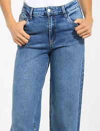 Classic High-Rise Wide-Leg Medium Stone Wash Stretch Jeans by Suko