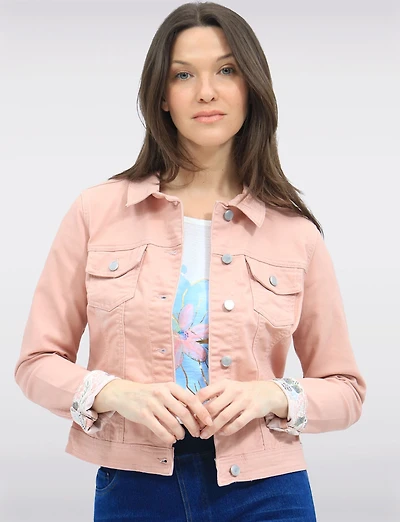 Classic Cropped Stretch Coloured Denim Jacket with Lined Cuffs by Suko Jeans