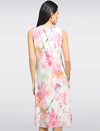 A-line Floral Print Sleeveless Midi Dress with Crisscross Neckline by Cativa