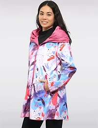 Chic Reversible Waterproof Bold Printed Raincoat with Accordion Hood Design