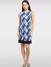 A-line Sleeveless Geometric Printed Dress with Contrast Hem by Perle