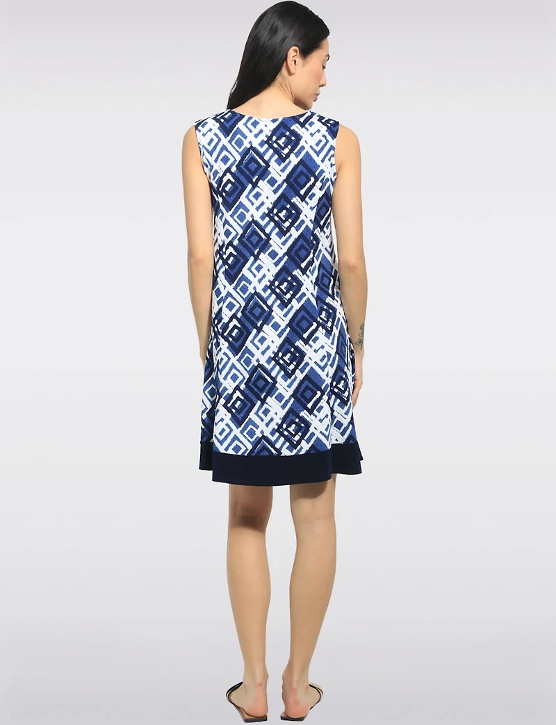 A-line Sleeveless Geometric Printed Dress with Contrast Hem by Perle