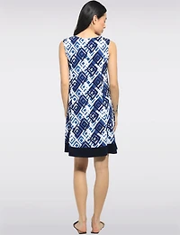 A-line Sleeveless Geometric Printed Dress with Contrast Hem by Perle