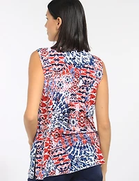 Perle Pop Print Sleeveless V-Neck Tunic Top With Front Pleat & Side Slits