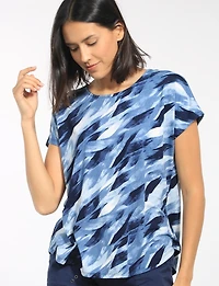 Lightweight Abstract Print Stretch Cap Sleeve Scoop Neck Tunic Top by Perle