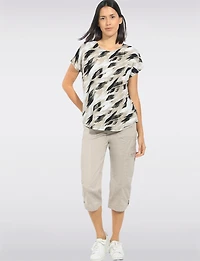 Lightweight Abstract Print Stretch Cap Sleeve Scoop Neck Tunic Top by Perle