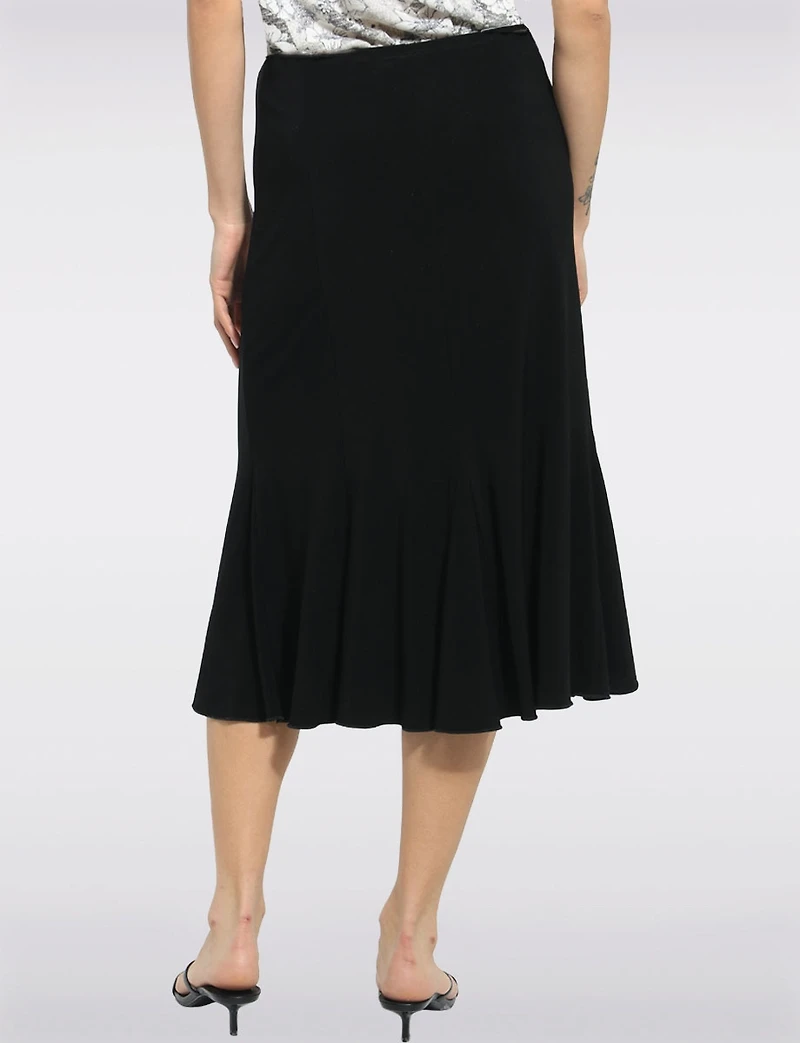 Elegant Stretchy Solid A-Line Mid-Length Elastic Waist Skirt by Perle