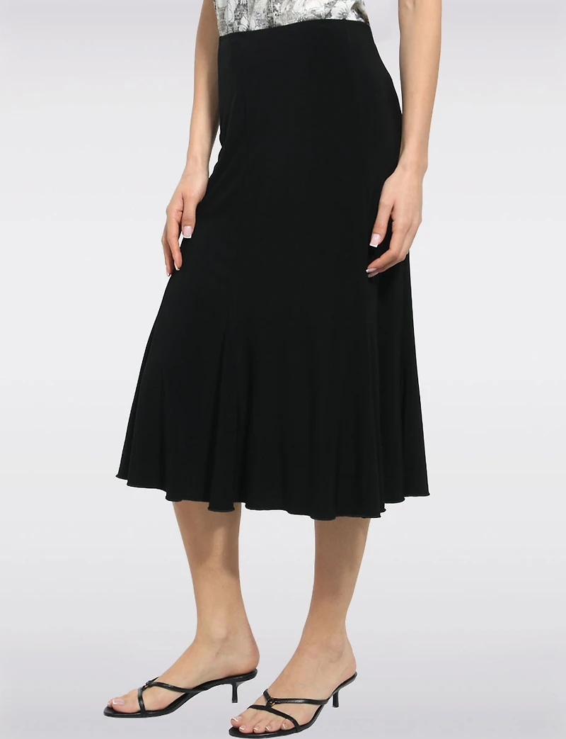 Elegant Stretchy Solid A-Line Mid-Length Elastic Waist Skirt by Perle