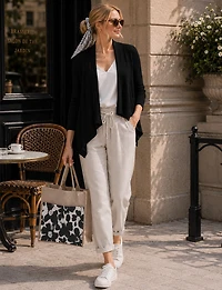 Ribbed Knit Open-Front Lightweight 3/4 Sleeve Shrug with Pointed Hem by Perle