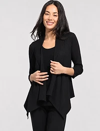 Ribbed Knit Open-Front Lightweight 3/4 Sleeve Shrug with Pointed Hem by Perle