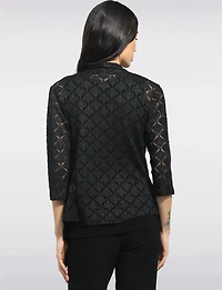 Crochet Pointelle Open-Front Lightweight 3/4 Sleeve Shrug with Pointed by Perle