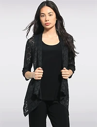 Crochet Pointelle Open-Front Lightweight 3/4 Sleeve Shrug with Pointed by Perle
