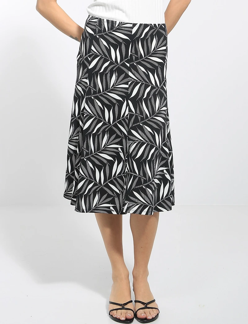 Perle Wrinkle-Resistant Soft Stretch A-Line Midi Printed Skirt & Elastic Waist