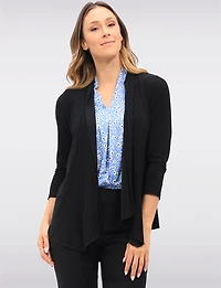 Wrinkle-Resistant Black Stretch Open-Front Draped Cardigan Shrug by Perle