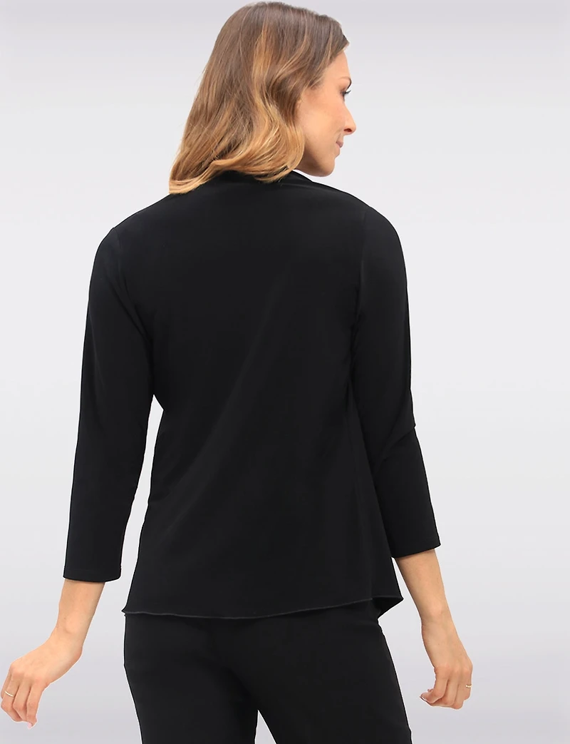 Wrinkle-Resistant Black Stretch Open-Front Draped Cardigan Shrug by Perle
