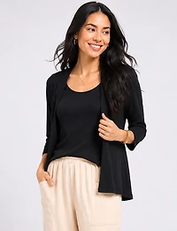 Lightweight Open-Front Fluid 3/4 SleeveCardigan - Layering Sweater by Perle