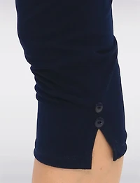 Stretchy Pull-On Capri Leggings with Button Side Slits by Perle
